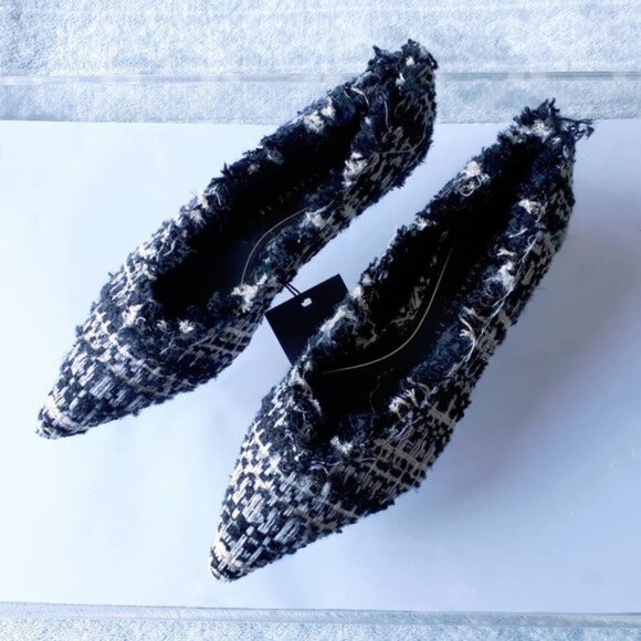 Zara black white & metallic tweed ballerina flats - Picture 2 of 7